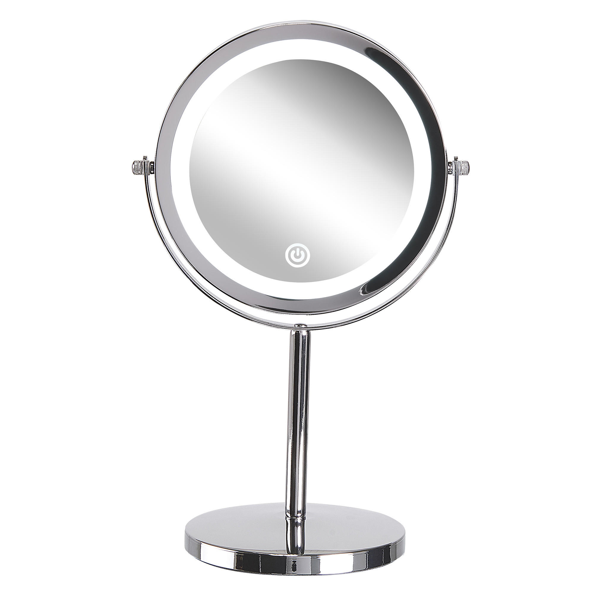 KOSMETIKSPIEGEL silber mit LED-Beleuchtung 20 cm Verdun - Silberfarben, Metall (20/31/14cm) - Beliani