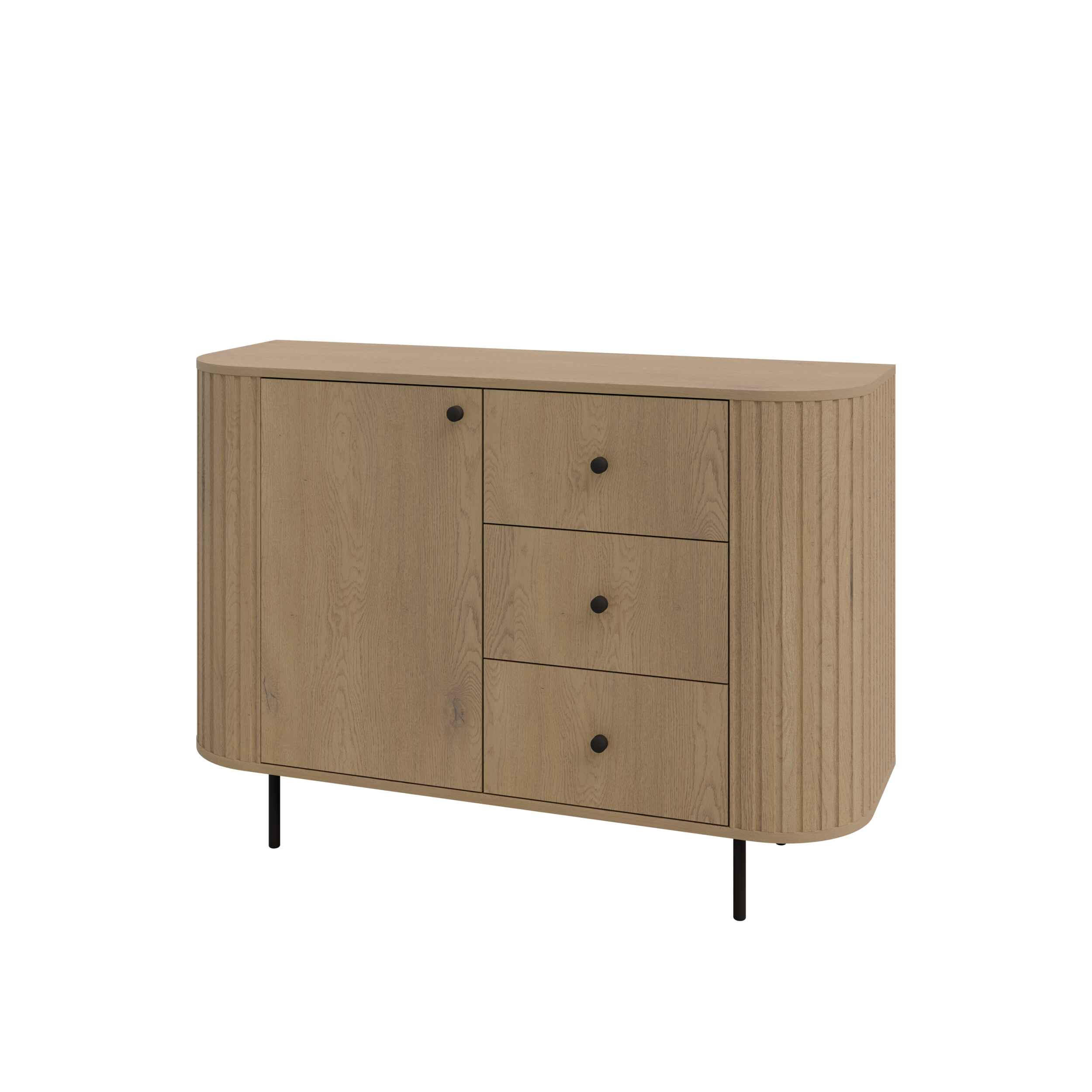 KOMMODE BOLLA 123/85,4/42,3cm mit 3 Schubladen 1 Türen Eichefarben - Eichefarben, Holzwerkstoff (123/85.4/42.3cm) - MASSENO