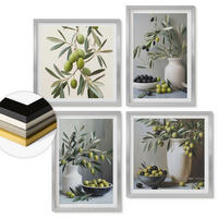 WANDBILDER 4er Set - 50x50 cm & 40x60 cm Silberner Rahmen - Oliven in grauen Vasen - Silberfarben, Kunststoff (50/50cm) - ArtPrintCave