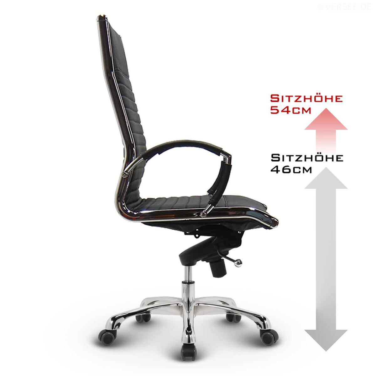 BÜROSTUHL Montreal Echtleder Blau – ergonomisch, 150 kg belastbar, Sitzhöhe 52-64cm - Blau, Leder/Metall (60/121/60cm) - Versee