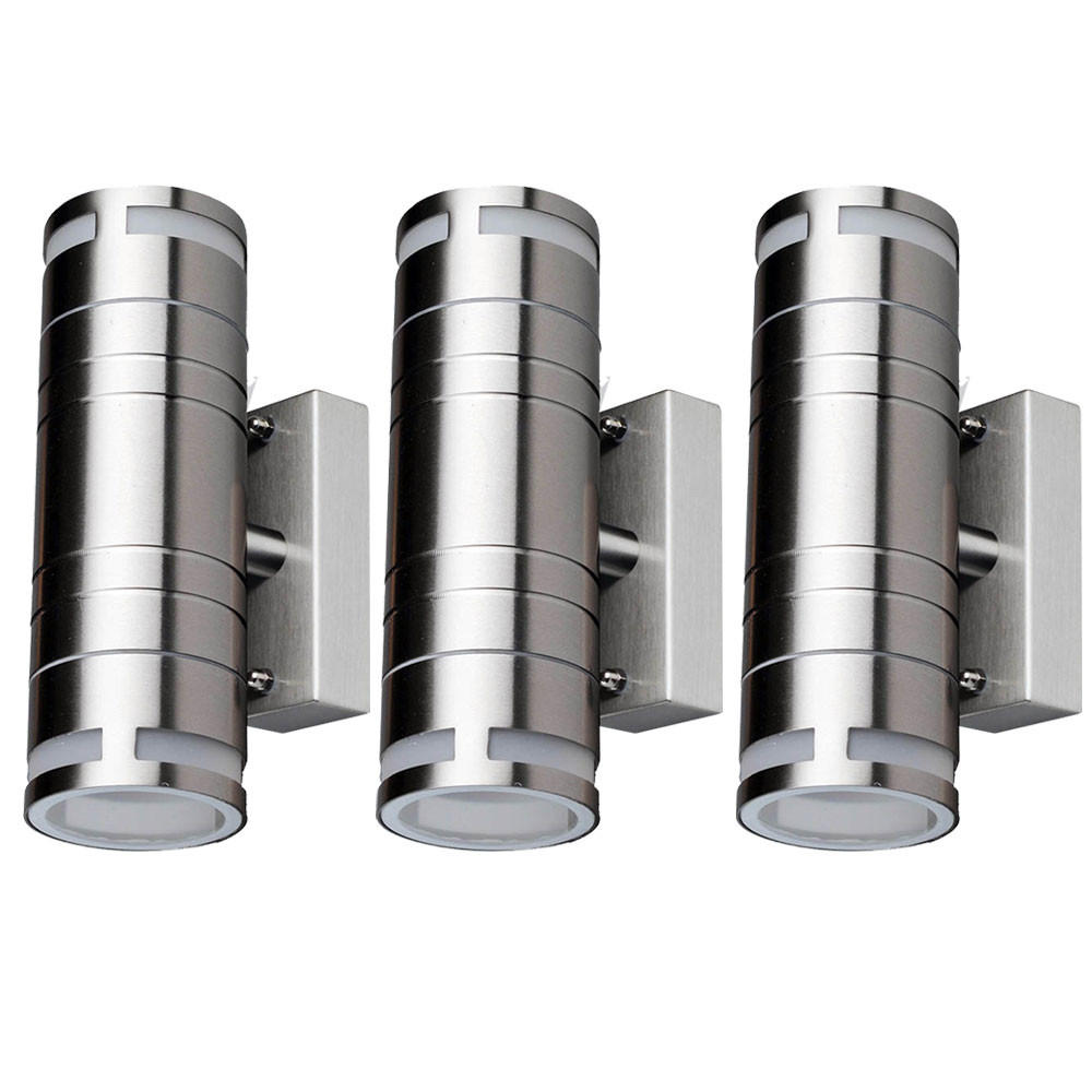 AUSSEN-WANDLAMPE Edelstahl Silber Up & Down 3er Set - Silberfarben, Glas (6/17.8/11cm)