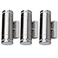 AUSSEN-WANDLAMPE Edelstahl Silber Up & Down 3er Set - Silberfarben, Glas (6/17.8/11cm)