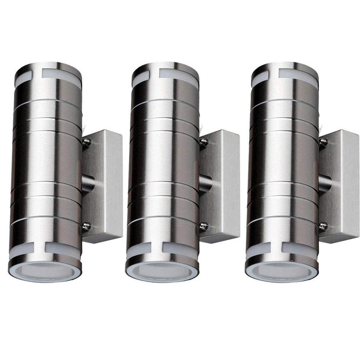 AUSSEN-WANDLAMPE Edelstahl Silber Up & Down 3er Set - Silberfarben, Glas (6/17.8/11cm)