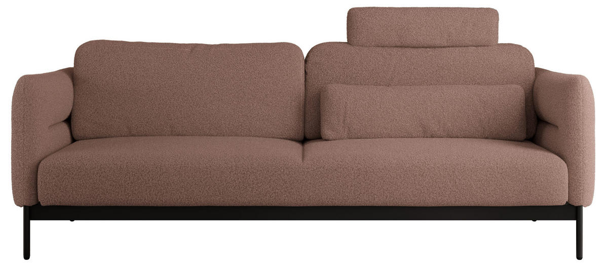 SOFA SALENTO Rosa Boucle - Schwarz/Rosa, Textil/Metall (221/82/101cm) - MKS