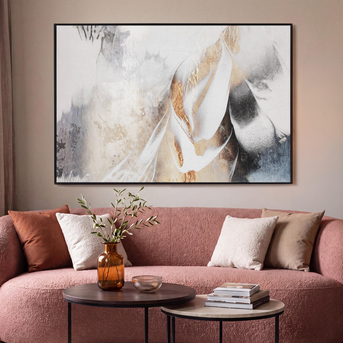 LEINWAND Bilder mit Rahmen - Luxus - Abstrakt - Gold - Weiß - 120x80 - Goldfarben, Textil (120/80cm) - MuchoWow