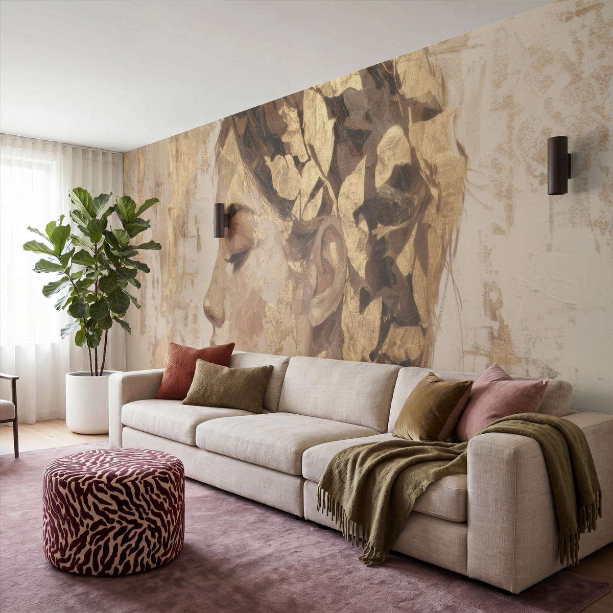 TAPETE - Frau - Gold - Abstrakt - Textur - 500x200 cm - Goldfarben, Papier (500/200cm) - OnlyWow