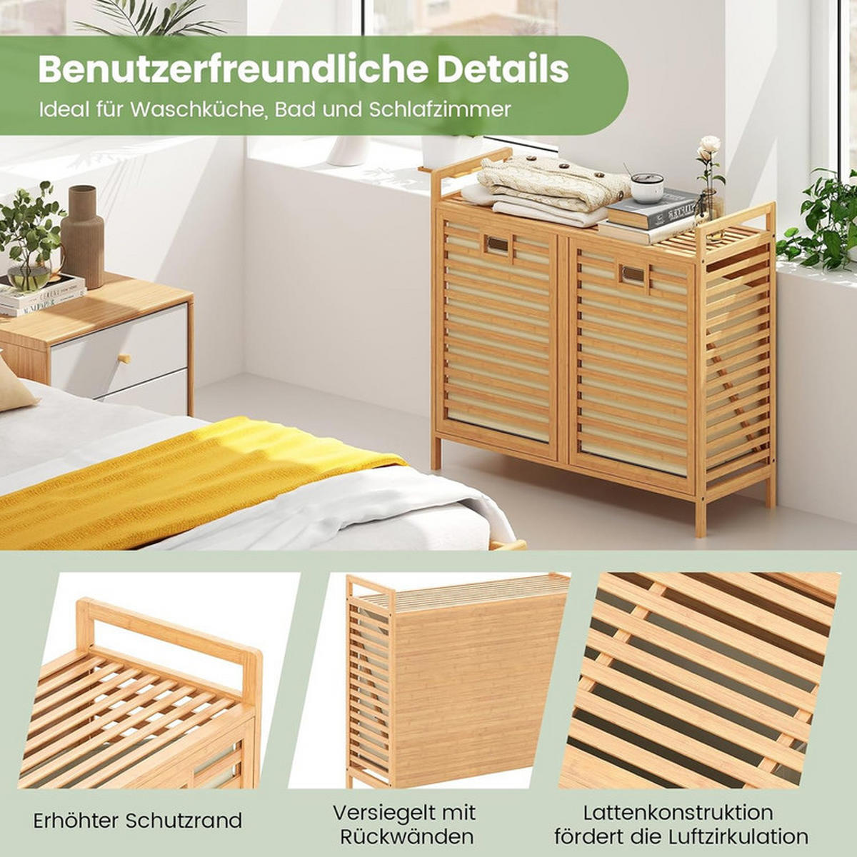 WÄSCHEKORB schwenkbar natur - Naturfarben, Naturmaterialien (80/72/30cm) - COSTWAY