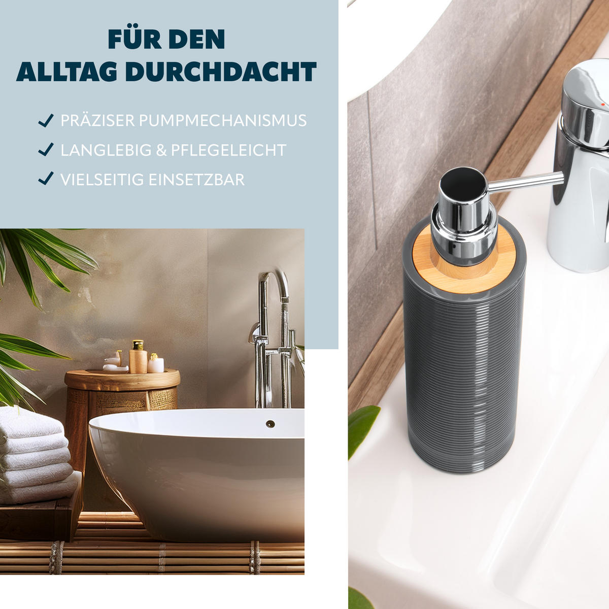 SEIFENSPENDER 340 ml, grau - Grau, Kunststoff (6/20.5/6cm) - bremermann