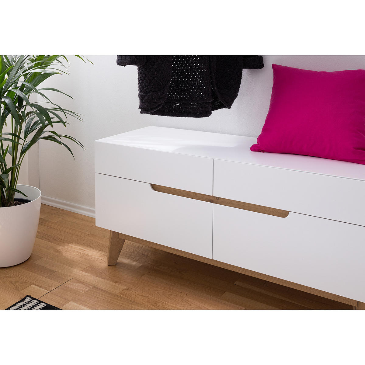 GARDEROBENBANK - Eiche teilmassiv - Weiß, Holzwerkstoff (97/53/40cm) - home24