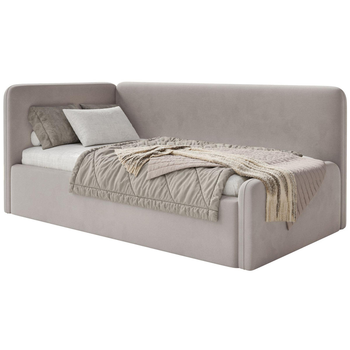 JUGENDBETT Fanko Samt Graubeige 90x200 cm - Taupe/Schwarz, Kunststoff/Textil (90/200cm) - Selsey