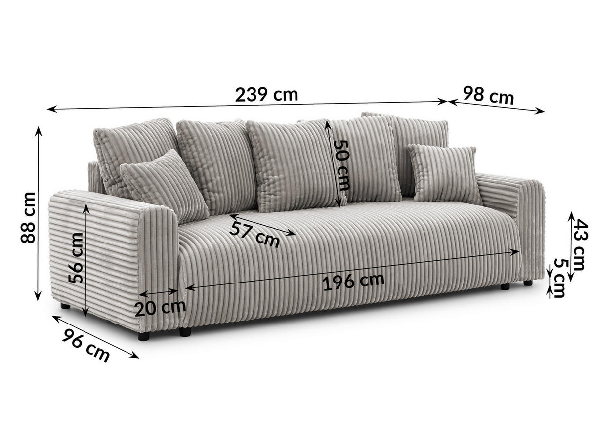 SCHLAFSOFA Calma mit Bettkasten im Bumpy-Design aus weichem Taupe Plüschcord - Taupe/Schwarz, Holz/Kunststoff (239/88/98cm) - S-Style