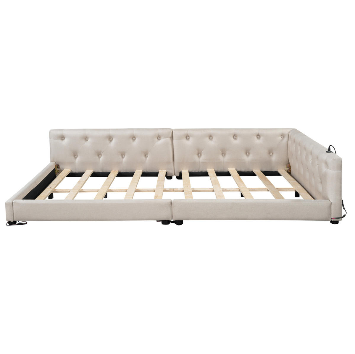 POLSTERBETT 140/200 cm mit LED-Beleuchtung, USB- und USB-C-Anschluss, Lattenrost und Knopfheftung, Beige - Beige, Textil (140/200cm) - Redom