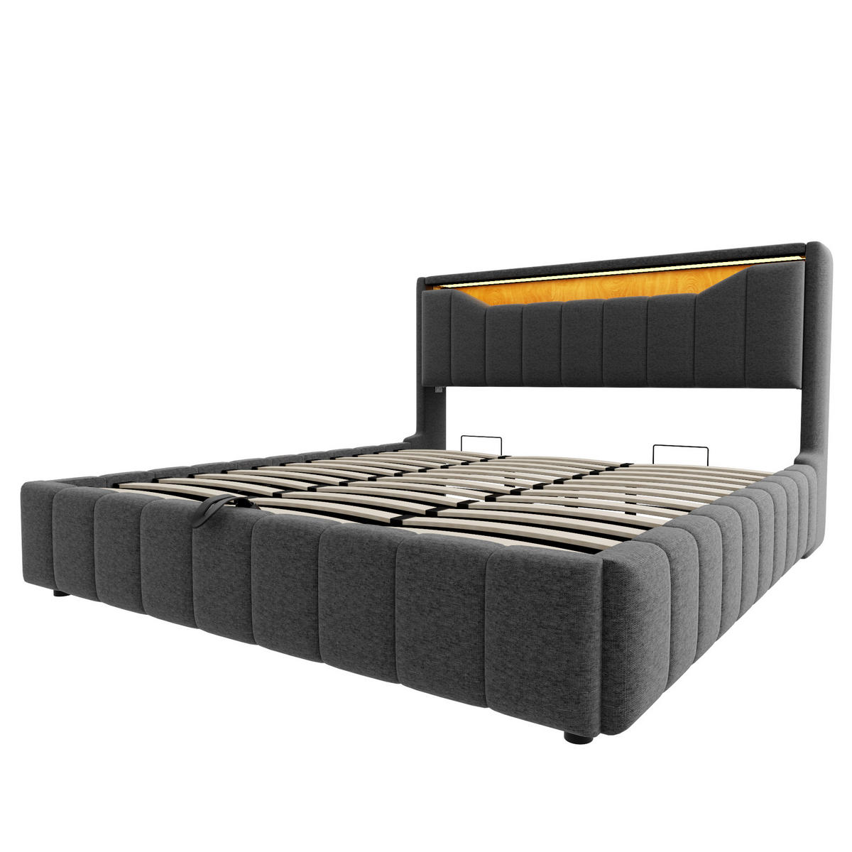STAURAUMBETT 180/200 cm mit Hydraulik und LED, DE-41942, in Grau - Grau, Metall (180/200cm) - ComfortXL