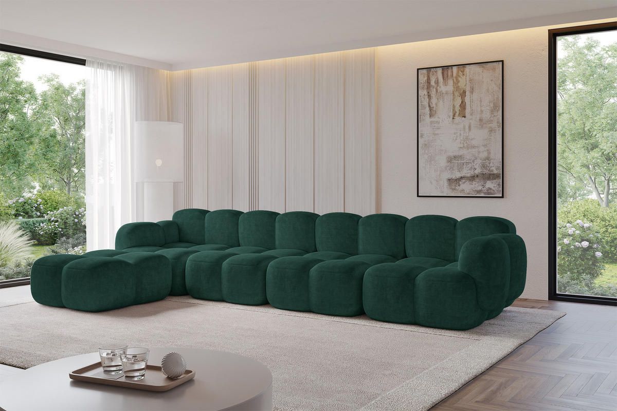 ECKSOFA modulares Sofa Links Miko-L3 390x205x75 Grün Velours - Schwarz/Grün, Holzwerkstoff/Kunststoff (390/205cm) - ALTDECOR