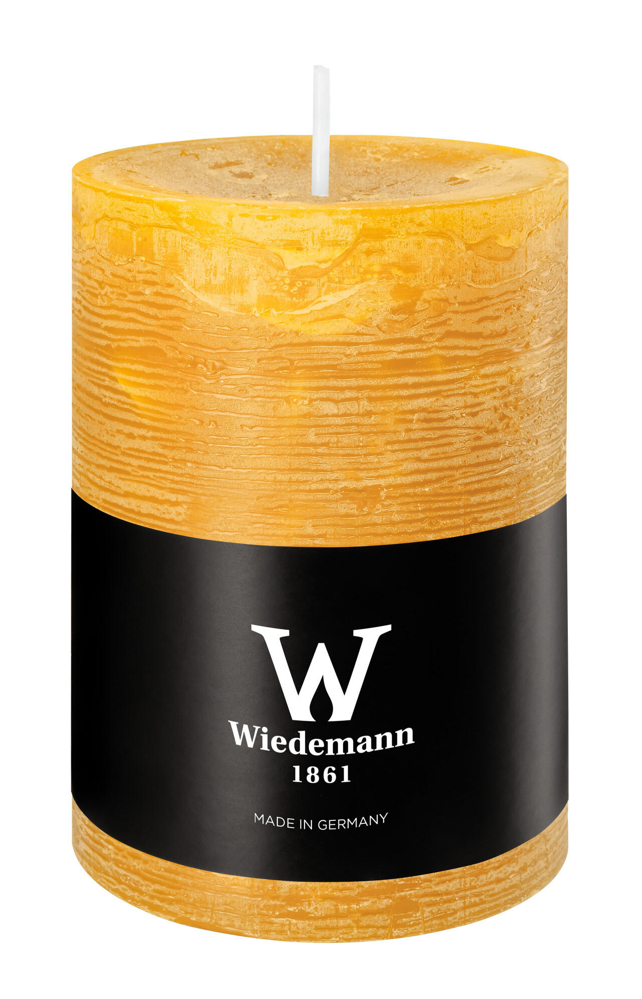STUMPENKERZE Rustik Marble Style Dotter Gelb 100 x Ø 68 mm, 1 Stück - Gelb, Paraffin (7/10cm) - Wiedemann Kerzen