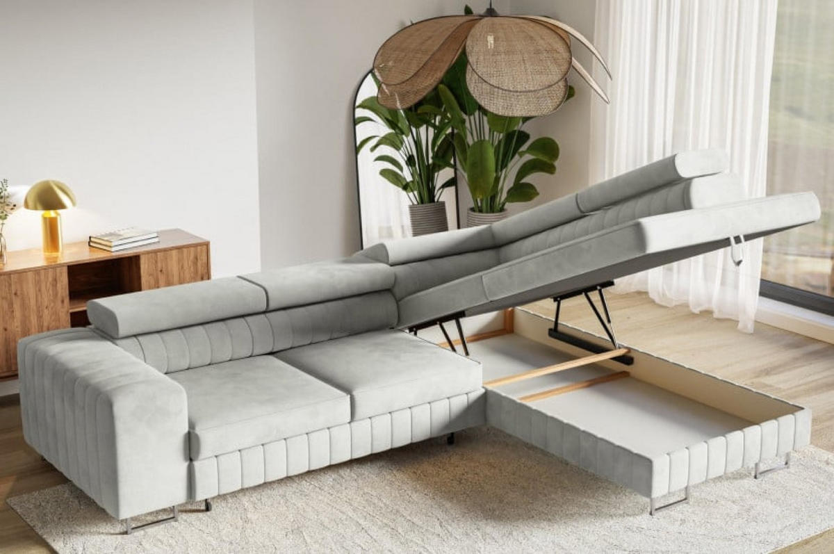 ECKSOFA Grau NOLA Matt Velvet Silberne Beine Rechts - Grau, Textil (203/274cm) - Sepro Meble