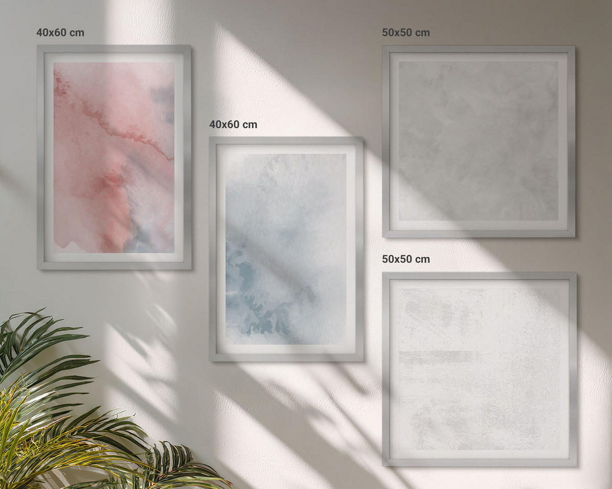 BILDER SET 4er Set - 50x50 cm & 40x60 cm Silberner Rahmen - Pastellfarbene Aquarelltexturen - Silberfarben, Kunststoff (50/50cm) - TULUP