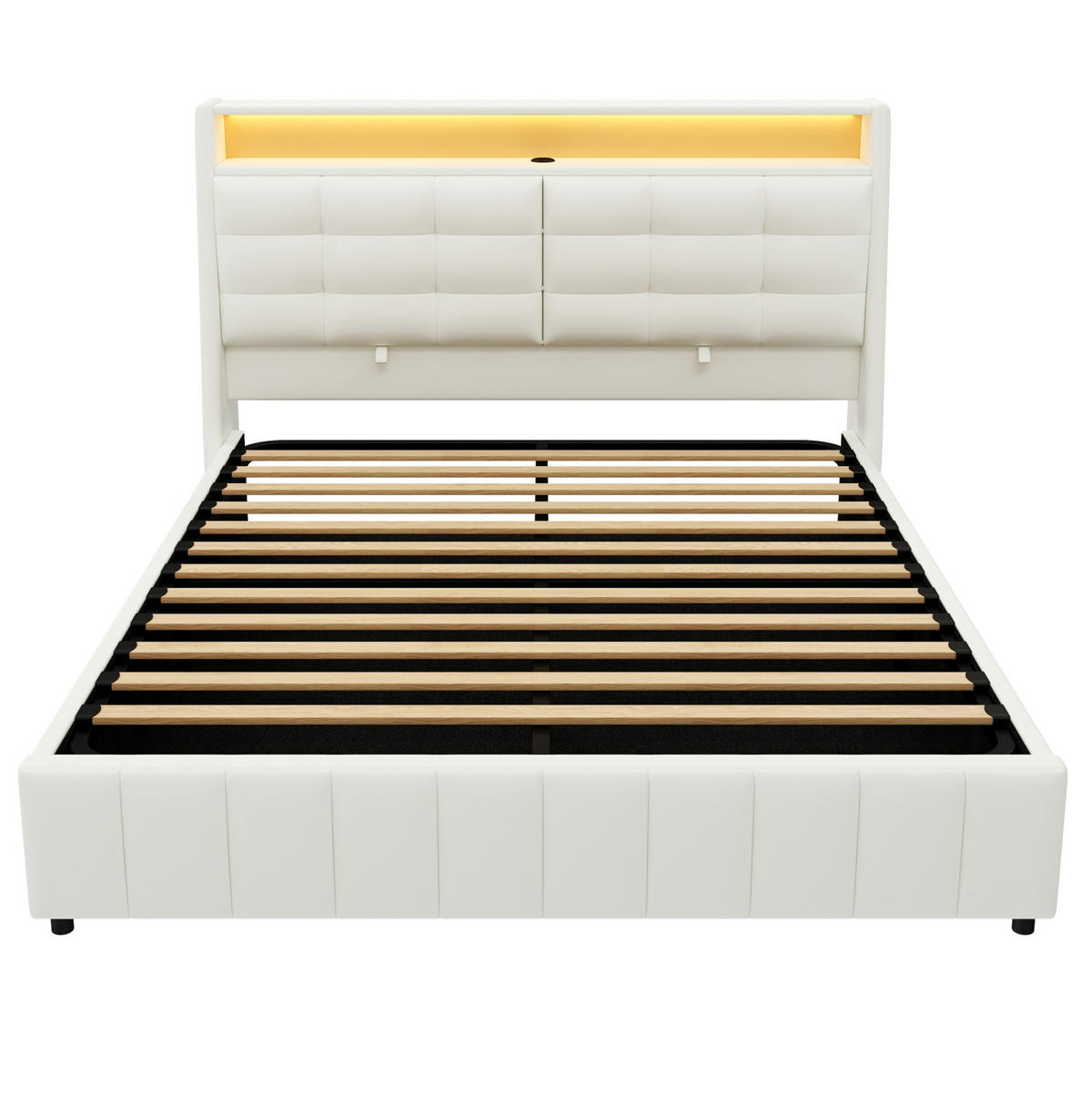 POLSTERBETT 140/200 cm aus MDF und Sperrholz mit LED-Beleuchtung und Stauraum Grau - Grau, Holzwerkstoff (140/200cm) - Modenvie