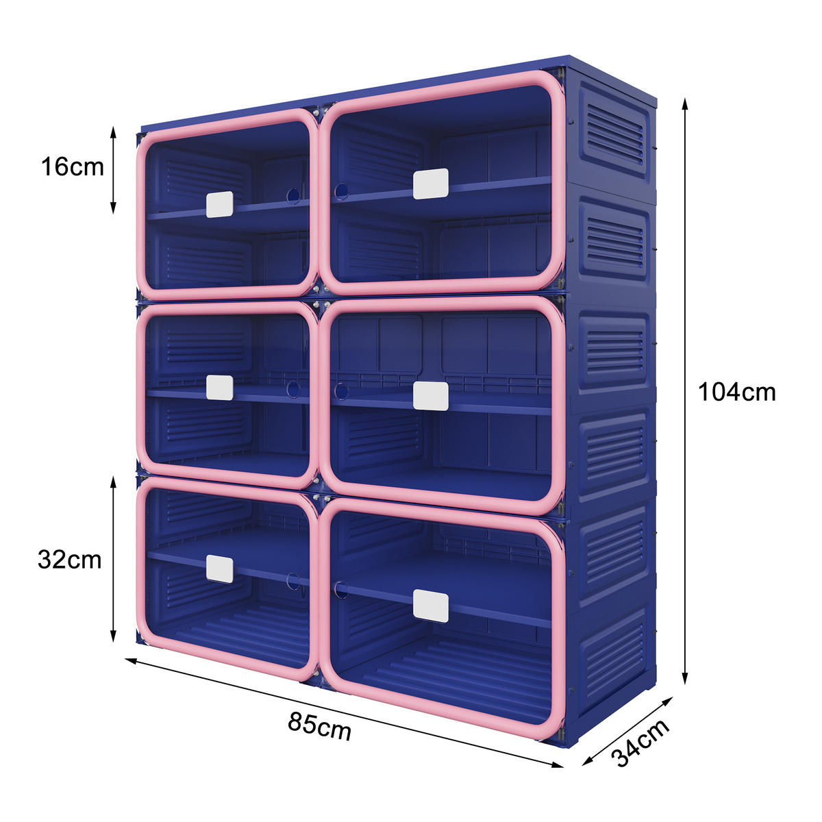 SCHUHSCHRANK, Doppelfach mit 6 Ebenen, faltbar, montagefrei, aus Kunststoff, Flurmöbel, Blau-Pink - Pink, Kunststoff (85/104/34cm) - GENKI LIVING