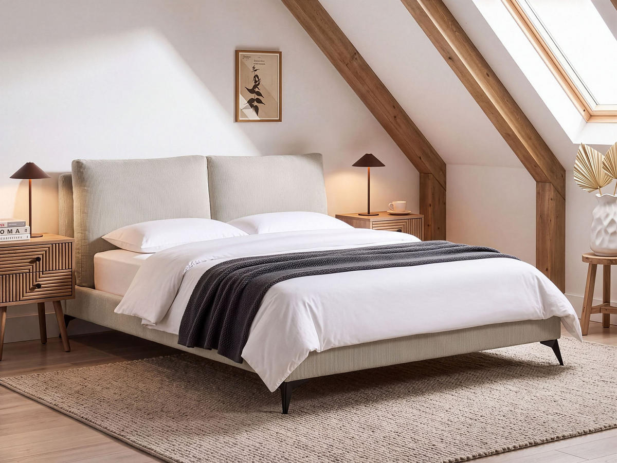 POLSTERBETT 180/200 cm Helles Beige Melle - Beige, Naturmaterialien/Textil (180/200cm) - Beliani
