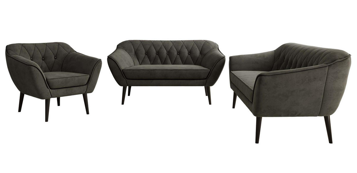 SEDACÍ SOUPRAVA 3+2+1 PIRS - Tmavě šedá Samet - Černé nohy - černá/tmavě šedá, kompozitní dřevo/textil (180/75/74cm) - MKS