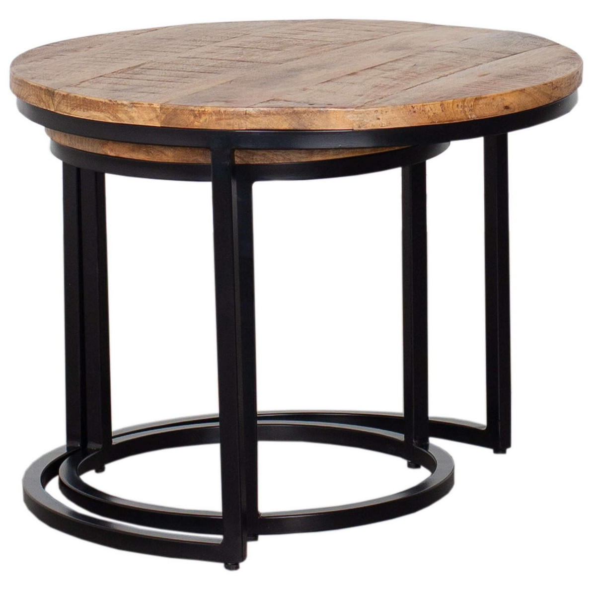 COUCHTISCH Fermo - 2er Set - Mangoholz natur - Schwarz/Braun, Holz/Metall (58/58/45cm) - bene living