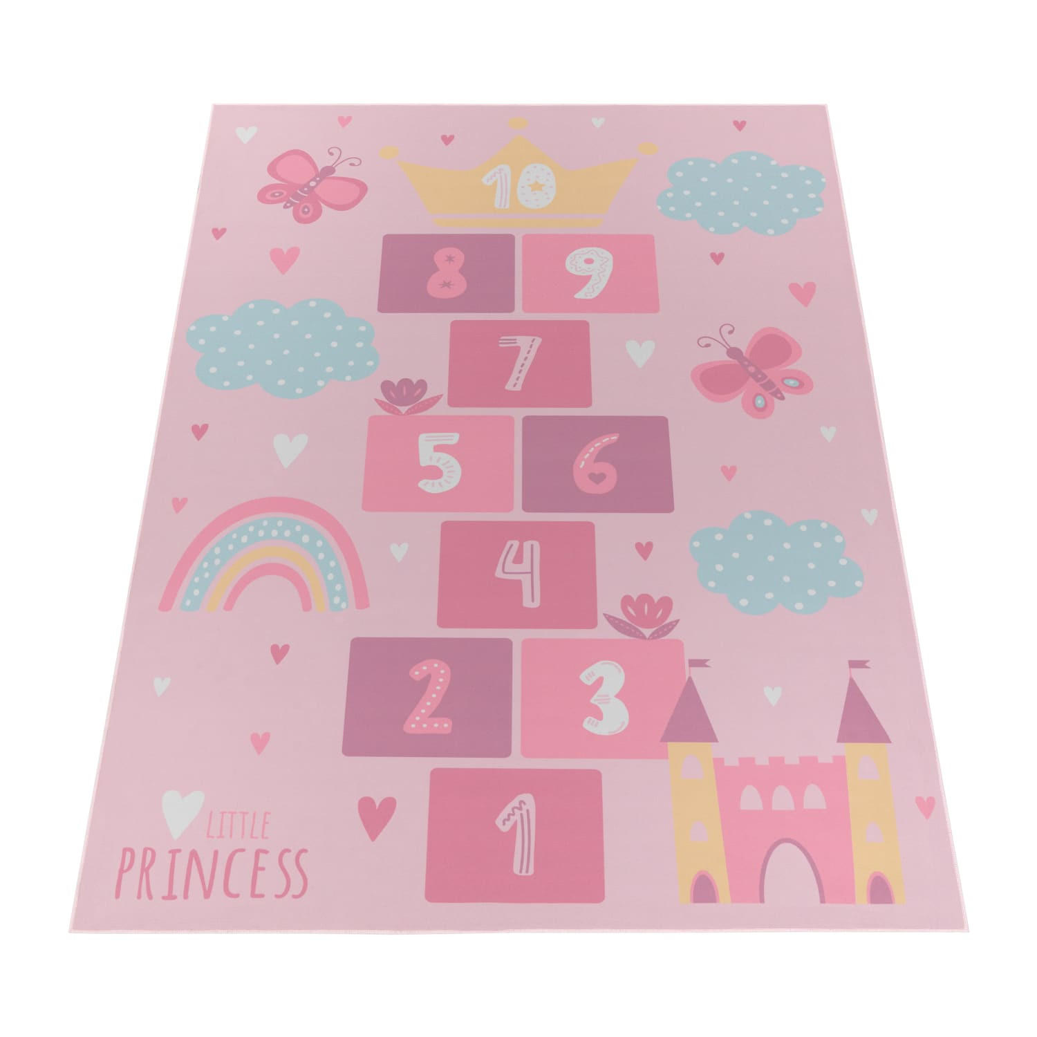 KINDERTEPPICH waschmaschinenwaschbar Prinzessinnen‑Hüpfkästchen‑Muster Kinderzimmer schmutzabweisend Pink Rechteckig 160x220 - Rosa, Textil (220/160cm) - KADIMA DESIGN