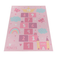 KINDERTEPPICH waschmaschinenwaschbar Prinzessinnen‑Hüpfkästchen‑Muster Kinderzimmer schmutzabweisend Pink Rechteckig 160x220 - Rosa, Textil (160/220cm) - KADIMA DESIGN