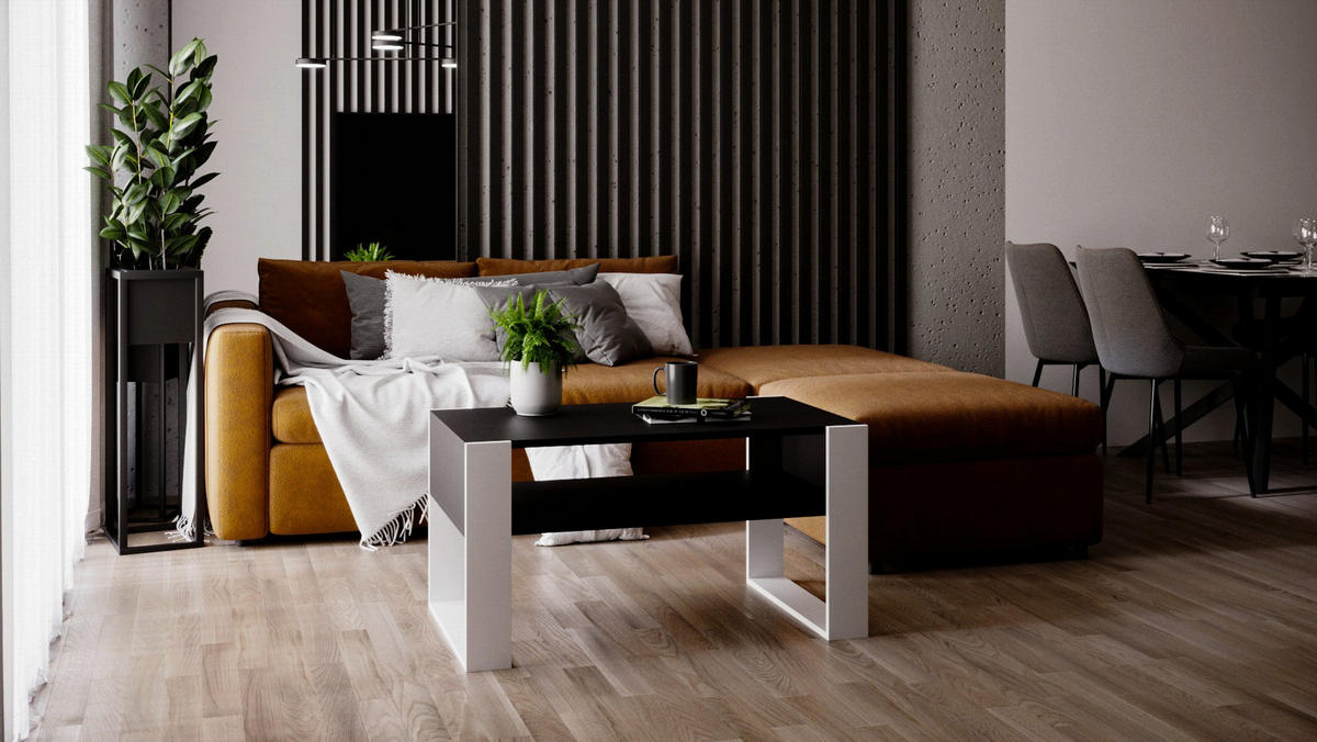 COUCHTISCH KARO 92 - Schwarz/Weiß, Holz (53.6/92/45cm) - Mat-Haus