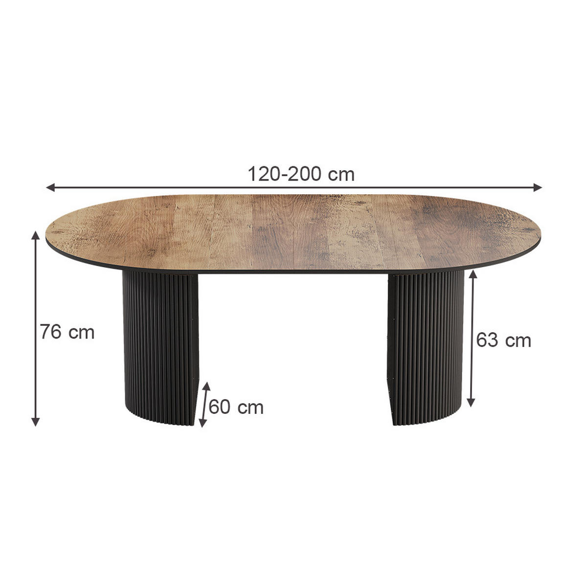 JÍDELNÍ STŮL Calero Rustikální dub/černá - divoký dub/černá, kompozitní dřevo (60/120/76cm) - Vicco