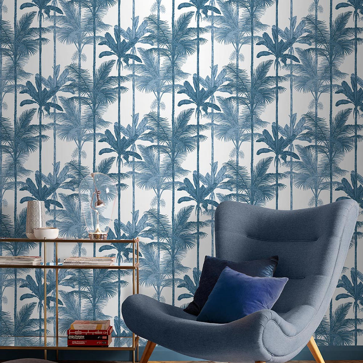 VLIESTAPETE - Dschungel Kobalt - Blau, Papier/Kunststoff (52/1005cm) - Graham & Brown