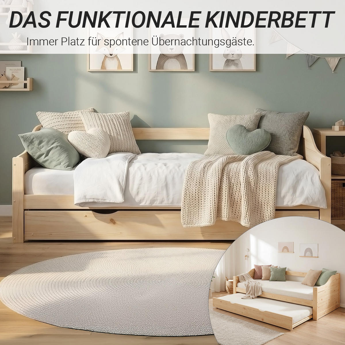 AUSZIEHBETT 90/200 cm Natur - Naturfarben, Holz (90/200cm) - Homestyle4u