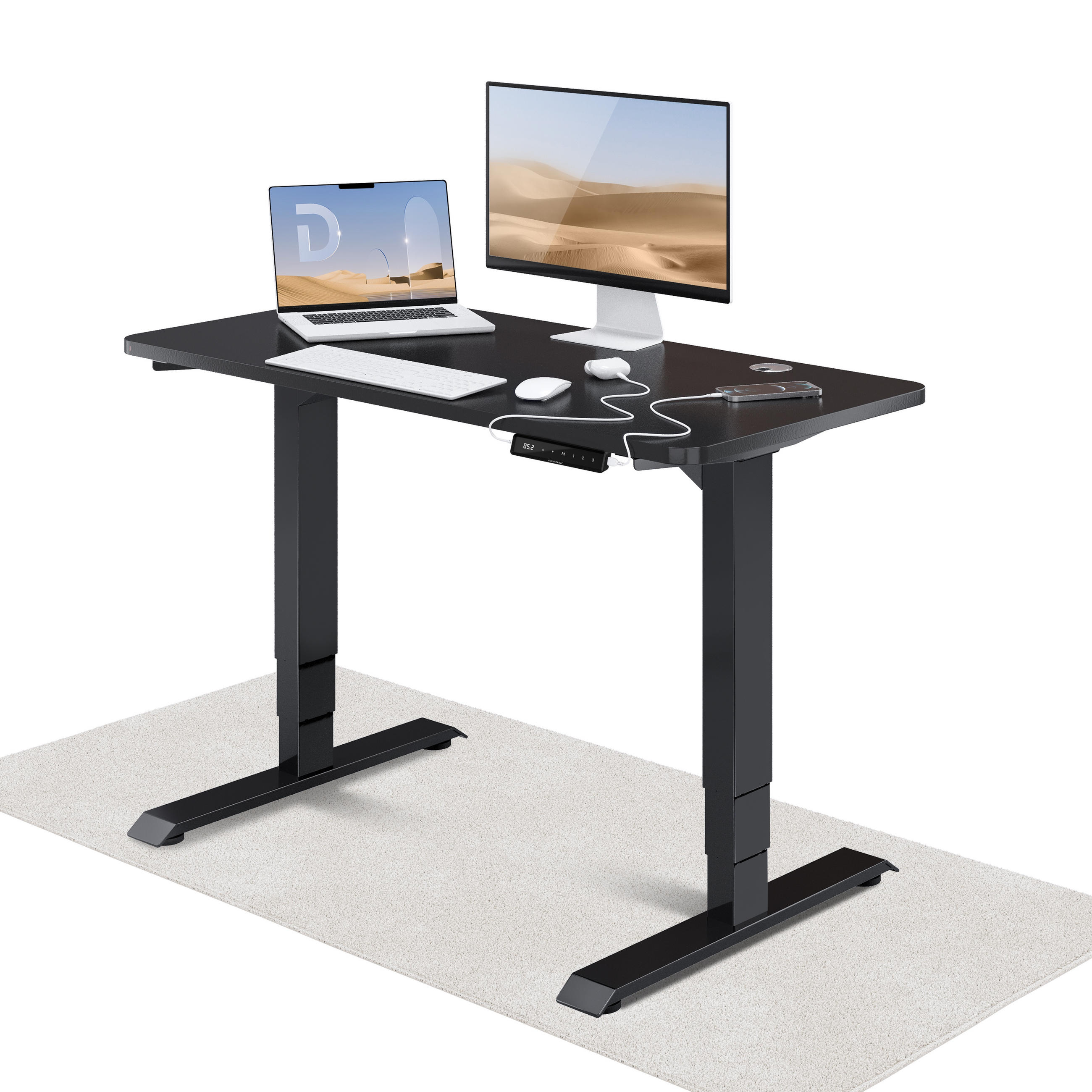 SCHREIBTISCH Elektrisch Höhenverstellbarer HomePro 120x60cm Schwarz/Schwarz mit Memory-Funktion, Anti-Kollisions Technologie - Schwarz, Holzwerkstoff (60/120/62cm) - Desktronic