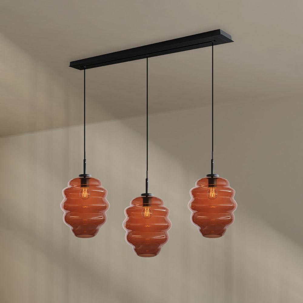 HÄNGELEUCHTE Echos 3-flammig Braun Ø 25cm - Schwarz/Braun, Glas (25/25/28cm) - s.luce