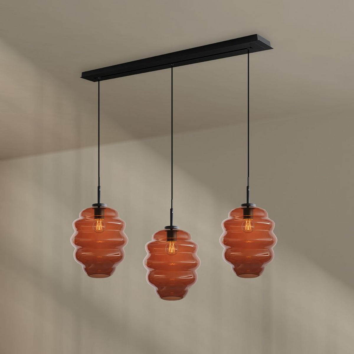 HÄNGELEUCHTE Echos 3-flammig Braun Ø 25cm - Schwarz/Braun, Glas (25/25/28cm) - s.luce