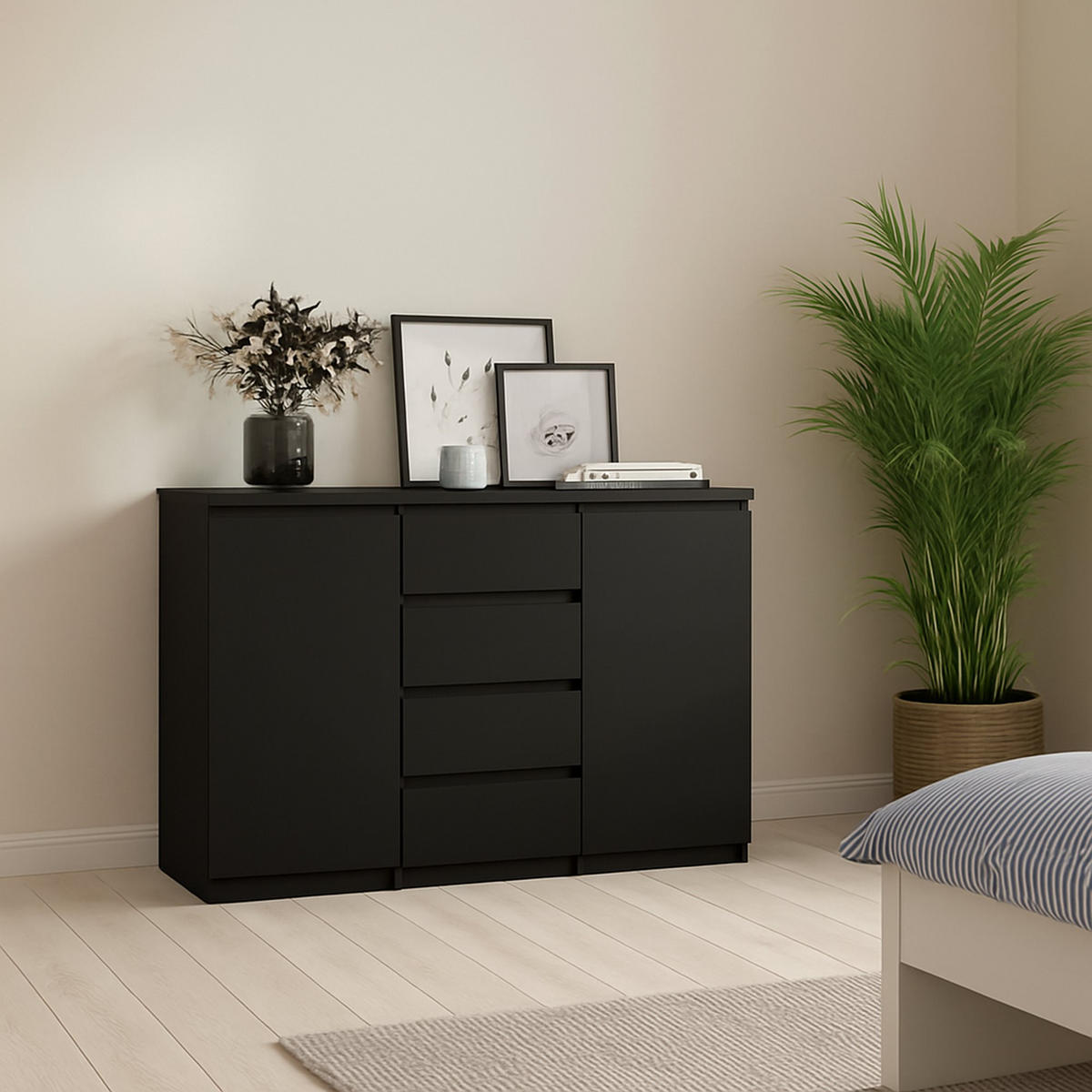 KOMMODE Schwarz 50/120.8/90.7 cm - Schwarz, Holzwerkstoff (121/91/50cm) - DMORA