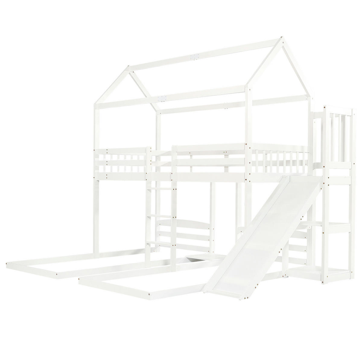 ETAGENBETT Hausbett mit Rutsche, Weiß, 90/200 cm, 3 Schlafplätze - Weiß, Holz (90/200cm) - MIVRAY