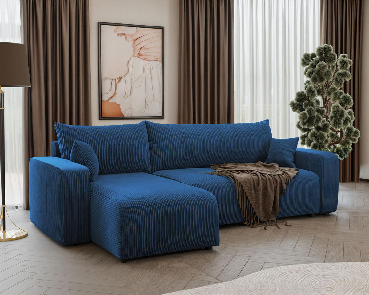 ECKSOFA Pianoni Marineblau Cordbezug - Schwarz/Dunkelblau, Kunststoff/Textil (244/140cm) - Selsey