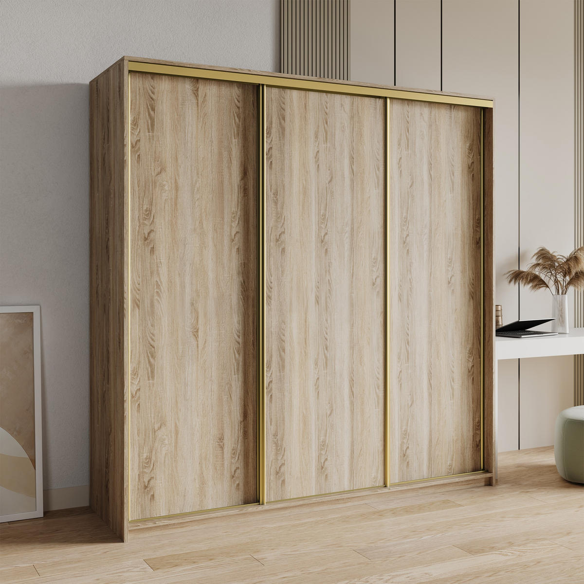 SCHWEBETÜRENSCHRANK NISSE 200/205/60 cm 3-türig Sonoma Eiche - Sonoma Eiche, Holzwerkstoff (200/205/60cm) - MASSENO