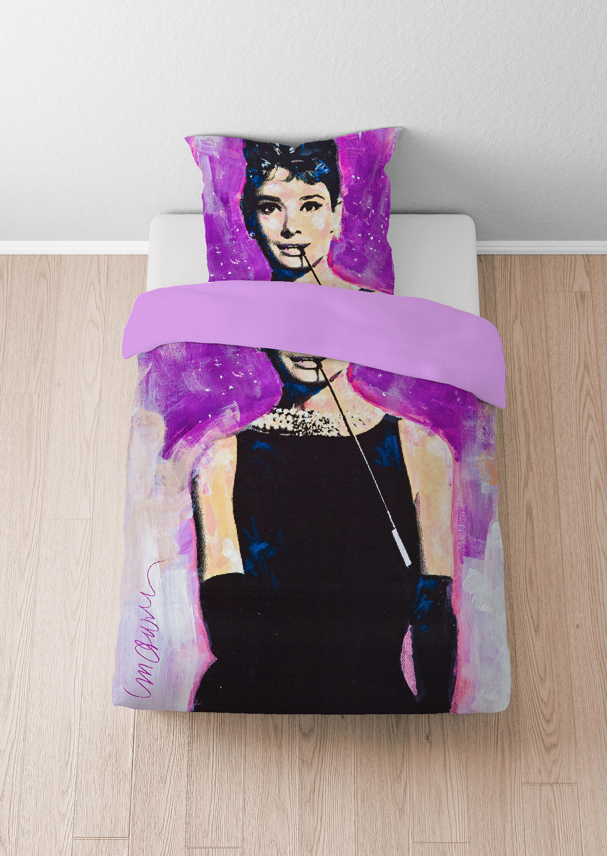 BETTWÄSCHE-GARNITUR Mikrofaser Audrey Hepburn viola, 135x200 cm + 80x80 cm - Violett, Textil (135/200cm) - SID Maurer