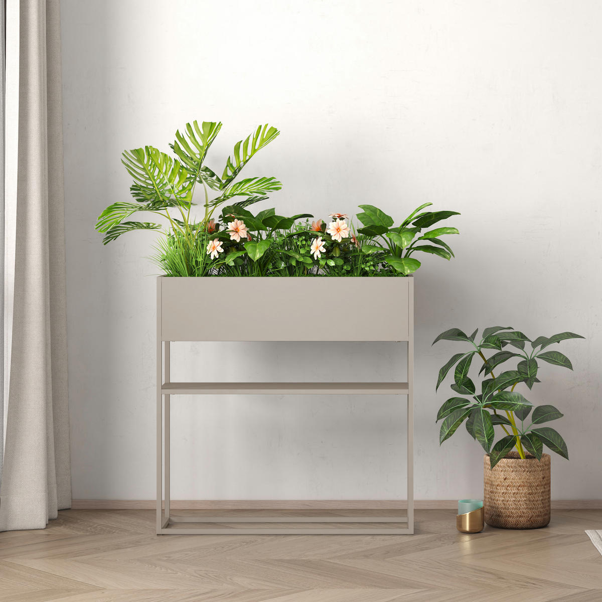 BLUMENSTÄNDER Joensuu - Hellgrau, Metall (80/80/25cm) - [en.casa]