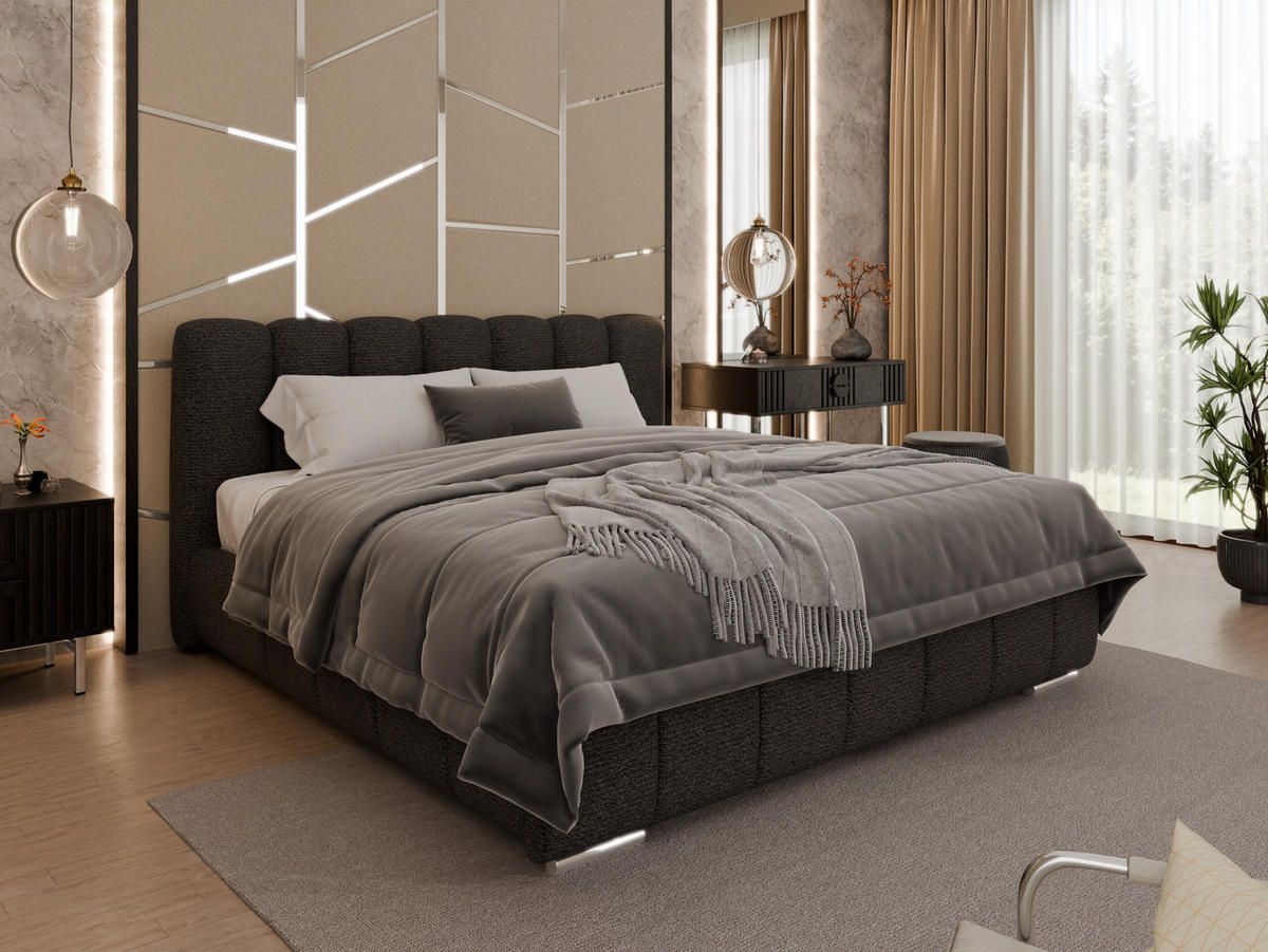 POLSTERBETT Zaira 180x200cm – Elegantes Polsterbett für modernen Wohnstil , Federkernmatratze Bonnel (18cm), schwarz - Schwarz, Holz (180/200cm) - Panda Möbel