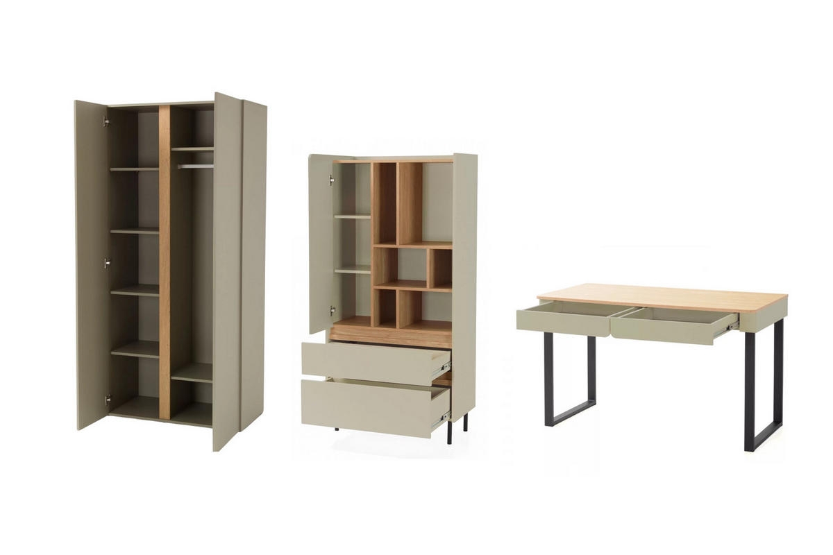 JUGENDZIMMER-SET LIBU B 3-teilig in Eukalyptus / Baltic Düne Eiche - Alteiche/Eukalyptusholzfarben, Holzwerkstoff (295/195/63cm) - Deine Möbel 24