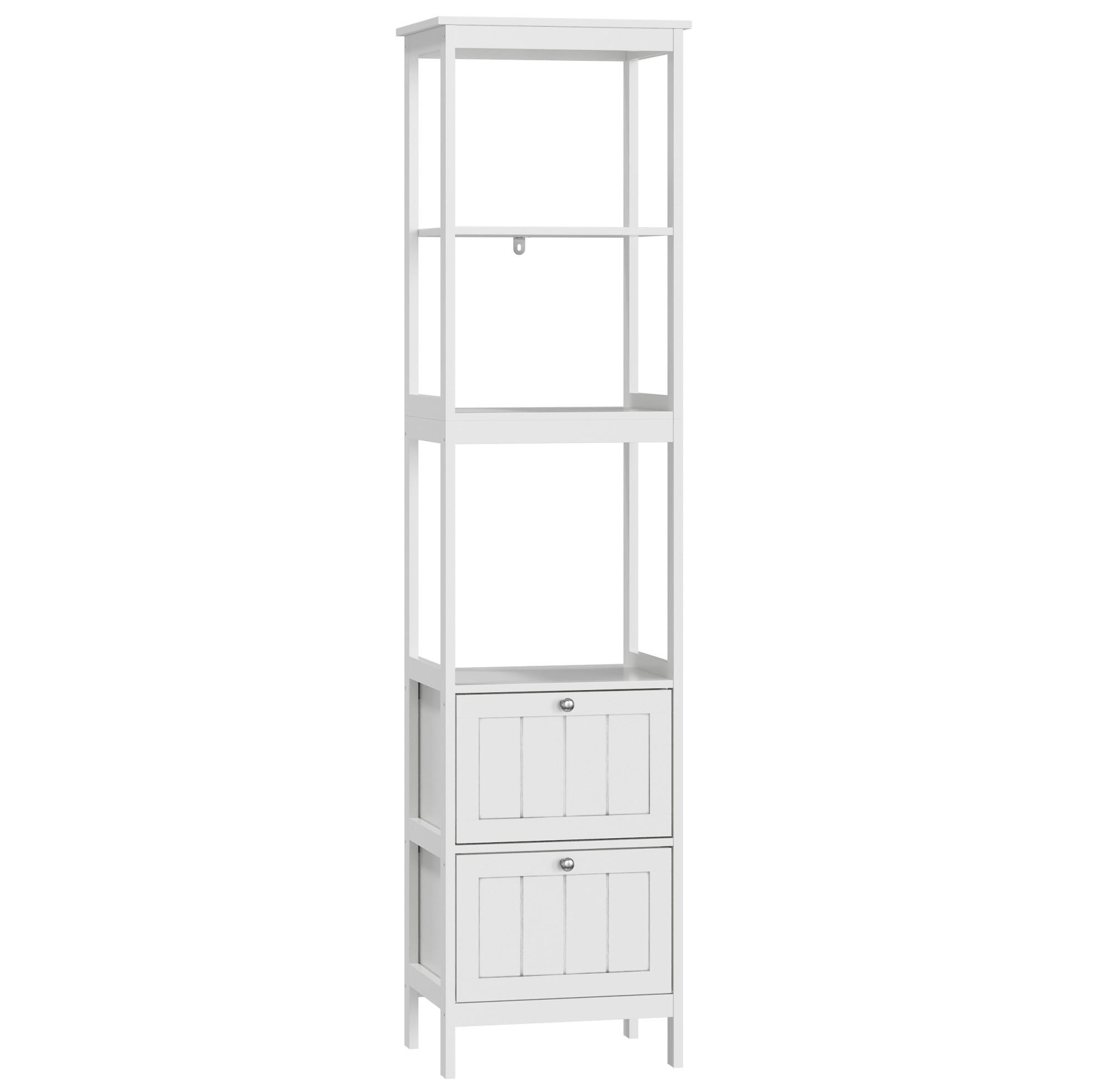 HOCHSCHRANK 40x30x160 cm Weiß aus Spanplatte mit 2 Schubladen & 3 offenen Regalen - Weiß, Holzwerkstoff (40/160/30cm) - Modfu