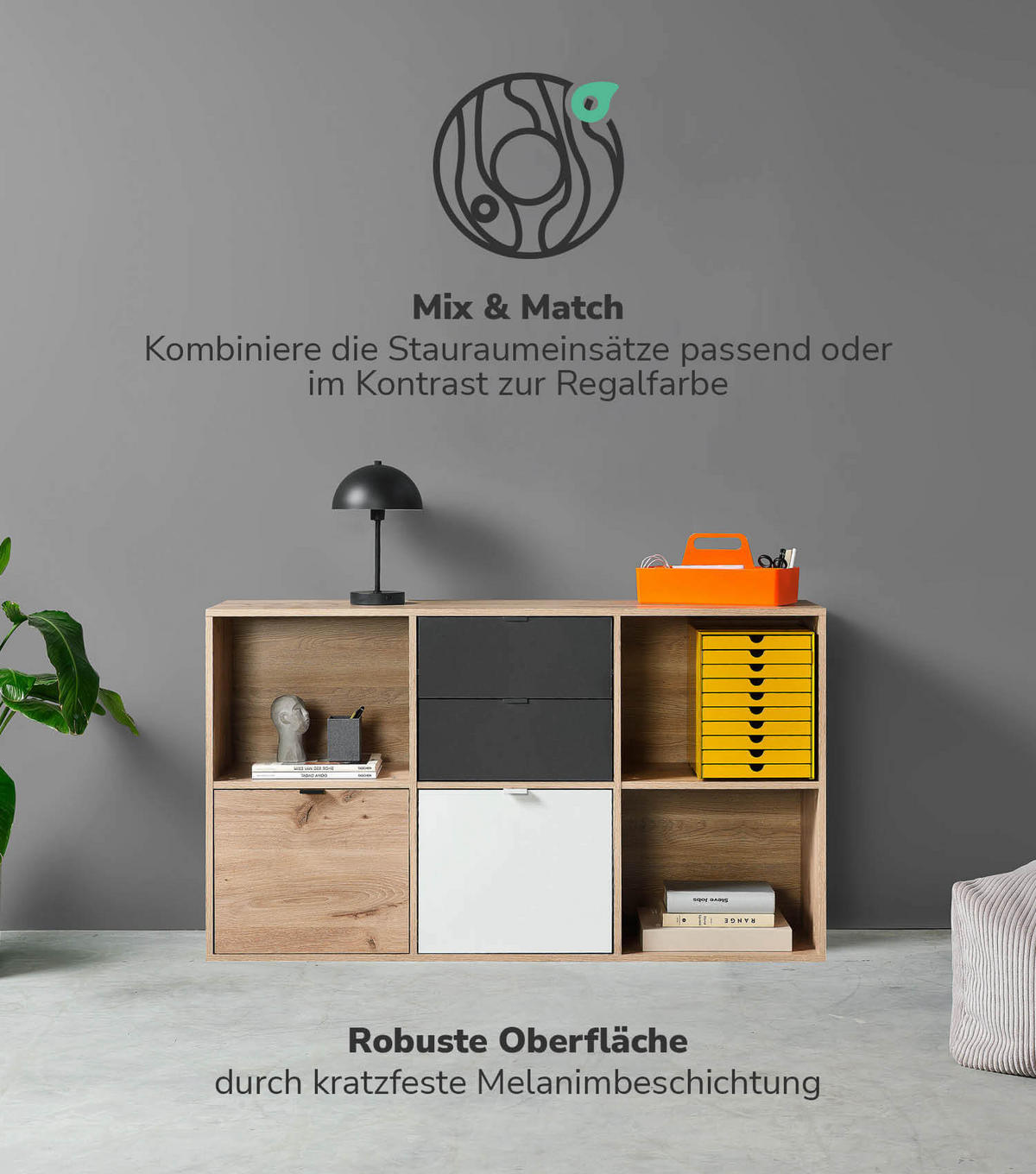 REGALEINSATZ Die Aufgeräumten - Anthrazit, Holzwerkstoff (41/68/2cm) - Mokebo