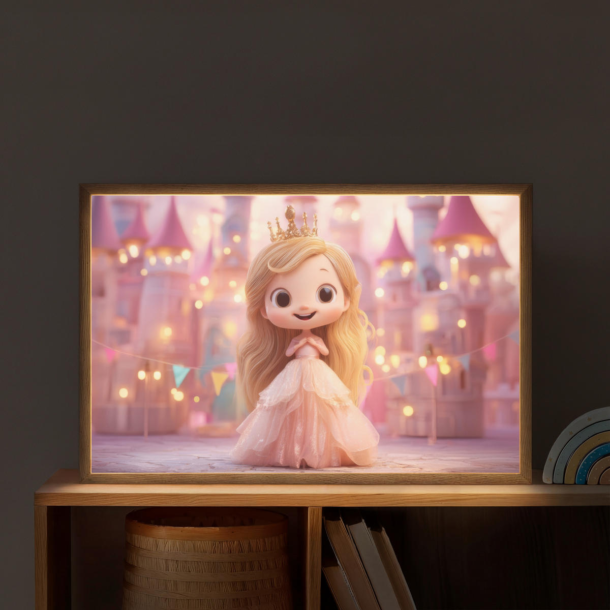 NACHTTISCHLAMPE MIT AKKU Prinzessin - Rosa - Schloss 60x40 cm - Rosa, Holzwerkstoff (8/60/40cm) - OnlyWow
