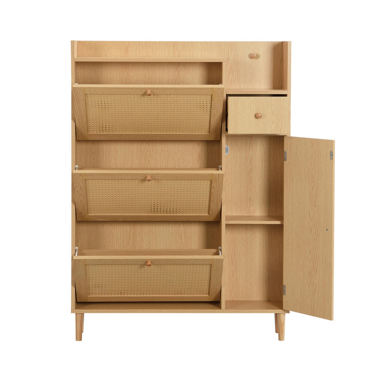 SCHUHSCHRANK 17/90/125 cm mit 3 Klappen, 1 Schublade und Tür, platzsparend in Rattan-Optik, Natur - Naturfarben, Holzwerkstoff (90/125/17cm) - Redom