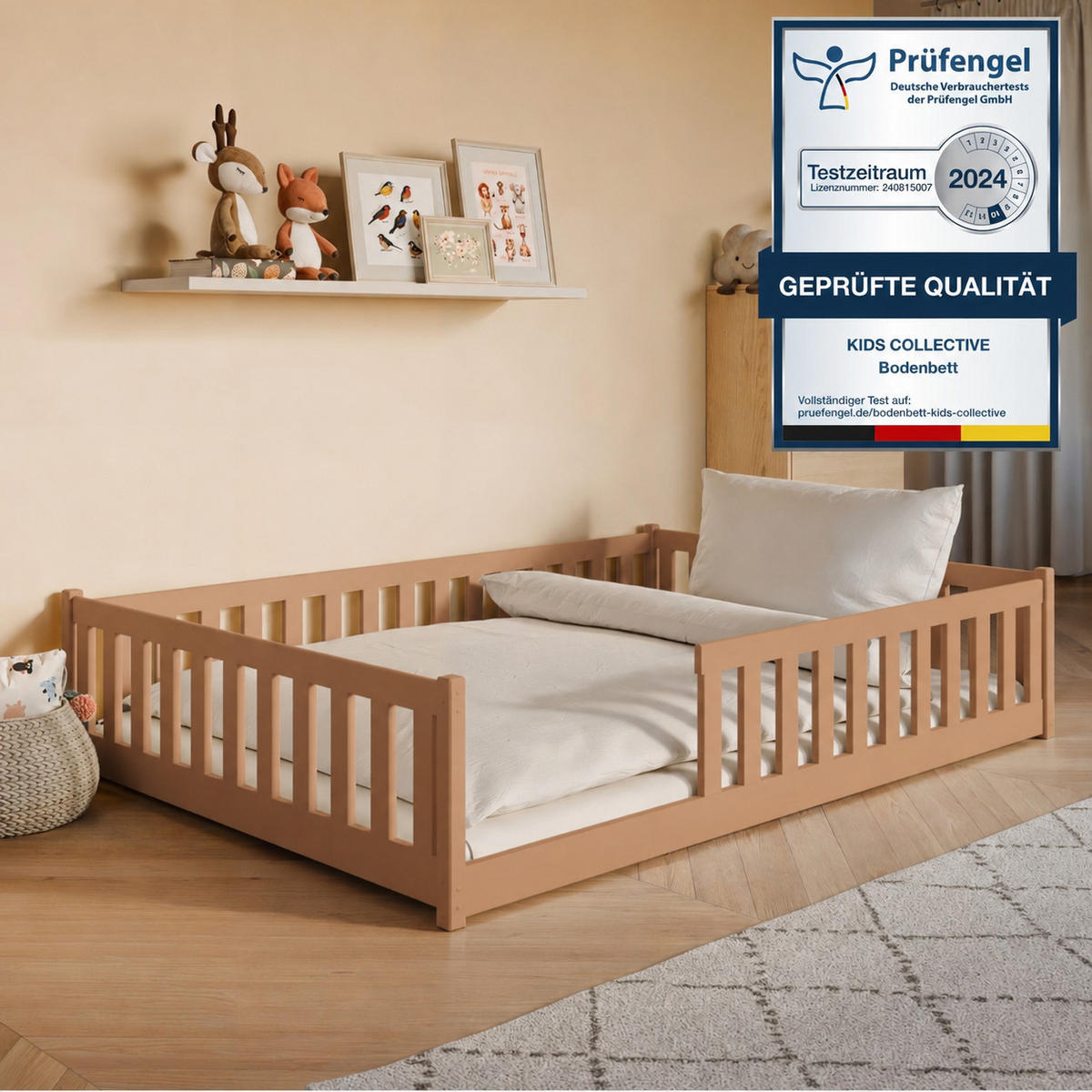 BODENBETT 140x200 cm in Zimt - Braun, Holz (140/200cm) - Kids Collective