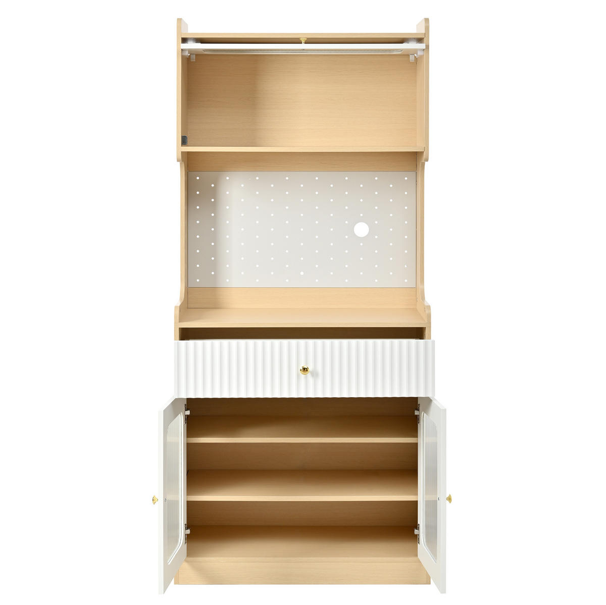 HIGHBOARD 80/40/180 cm in Natur/Weiß mit LED und Riffelglas - Naturfarben, Holzwerkstoff (80/180/40cm) - BEAOK