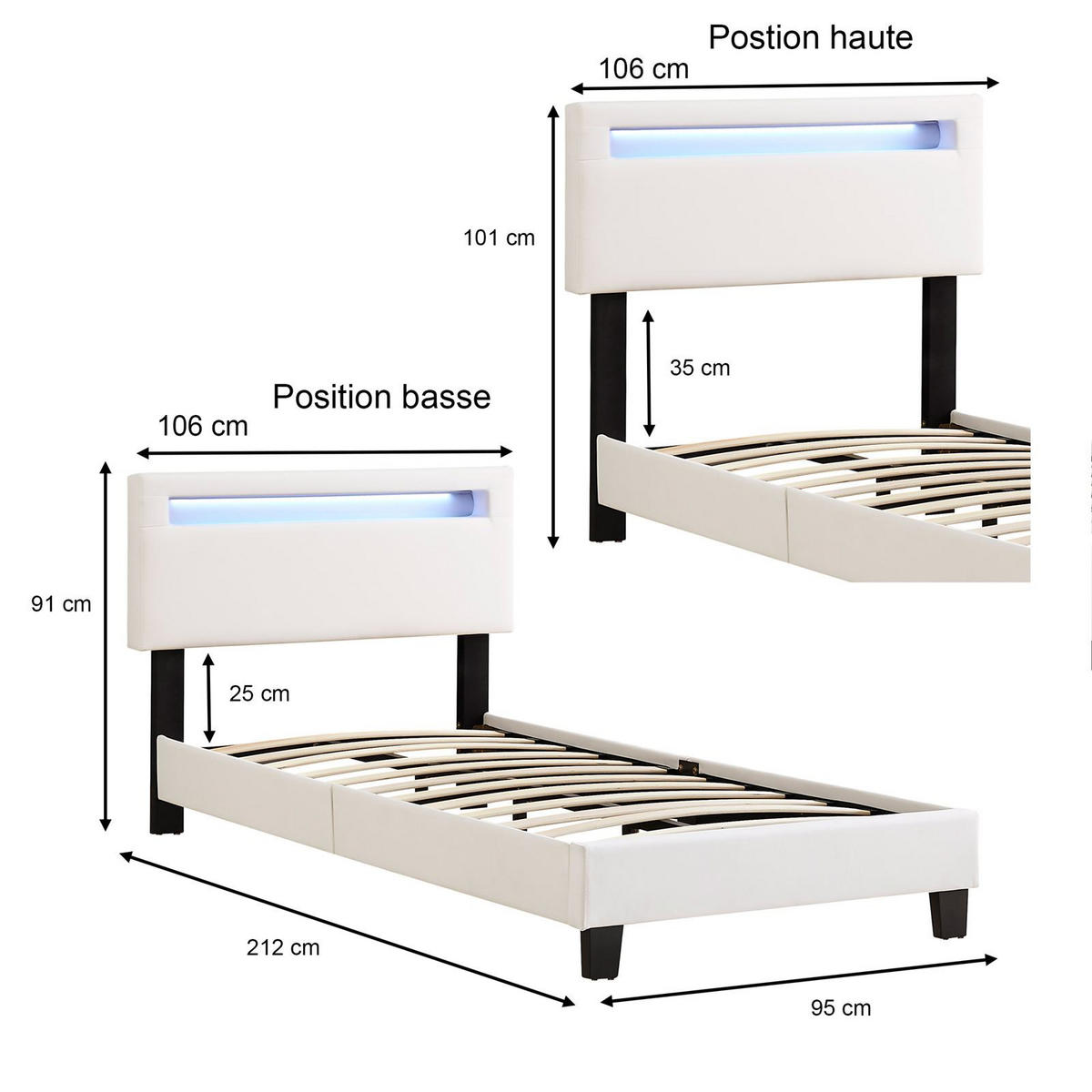 POLSTERBETT MIT LED BENITO 90x200 cm weiß - Weiß, Textil (90/200cm) - CARO-Möbel